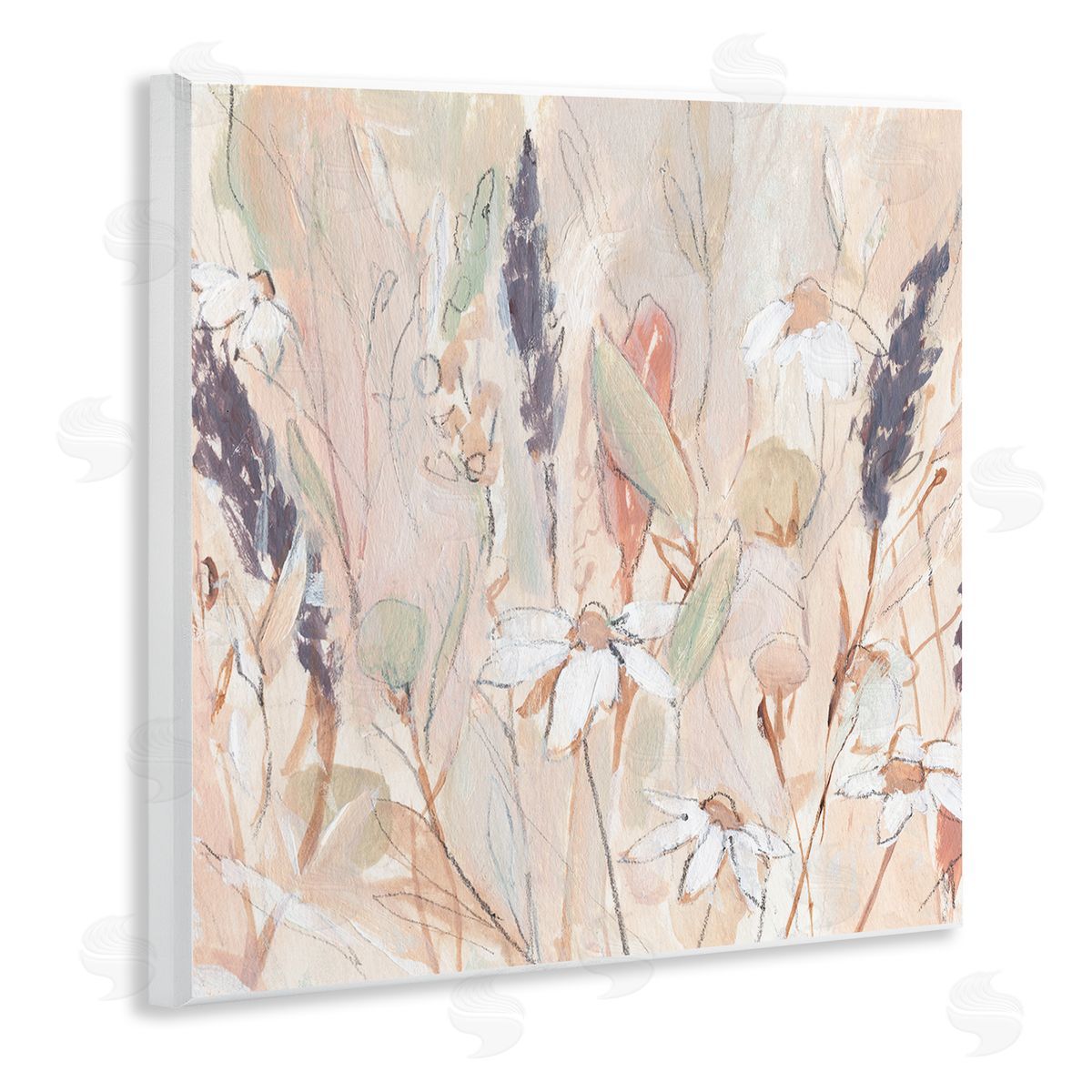 Annie Warren Blooming Wildflowers Pampas Grass Abstract Meadow Foliage Wooden Wall Plaque Art Print