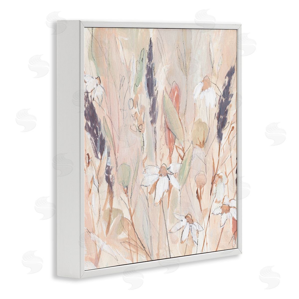 Annie Warren Blooming Wildflowers Pampas Grass Abstract Meadow Foliage White Framed Glicee Wall Art Print