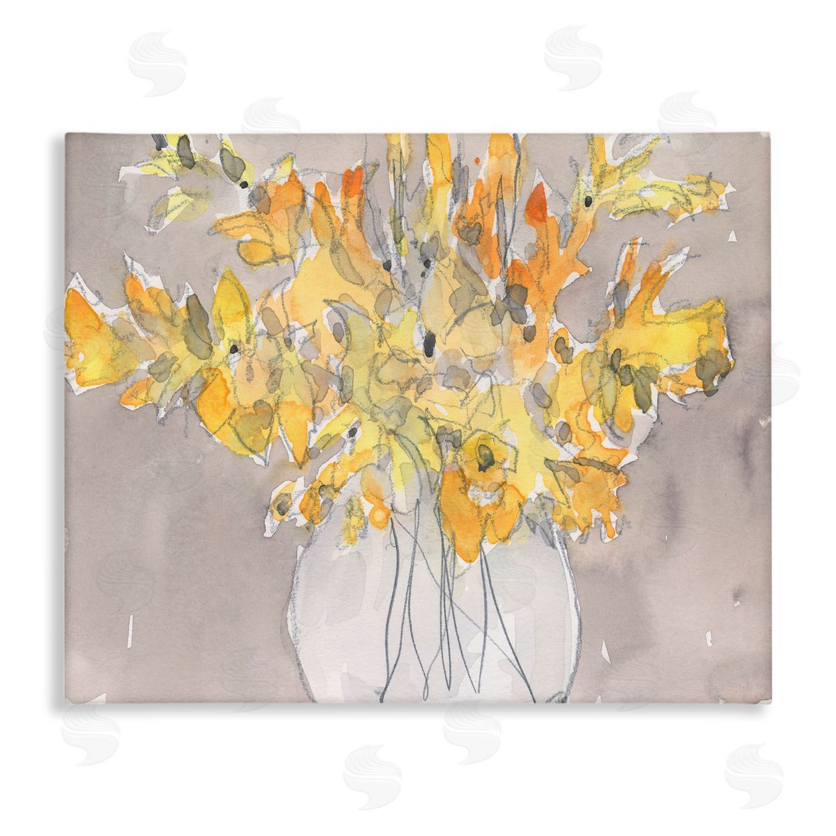 Samuel Dixon Modern Yellow Petals Blossoms Floral Arrangement Vase Stretched Canvas Wall Art Print