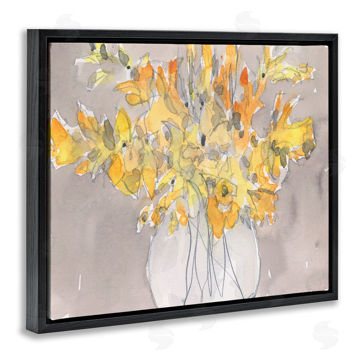 Samuel Dixon Modern Yellow Petals Blossoms Floral Arrangement Vase Black Floating Frame Canvas Wall Art Print