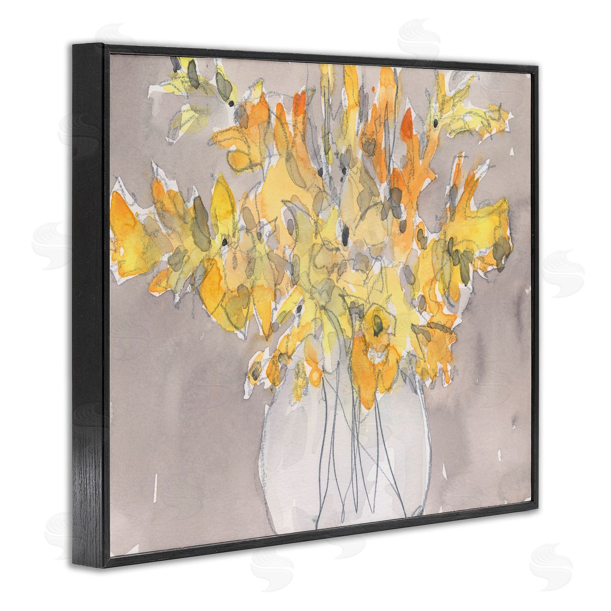 Samuel Dixon Modern Yellow Petals Blossoms Floral Arrangement Vase Black Framed Giclee Wall Art Print