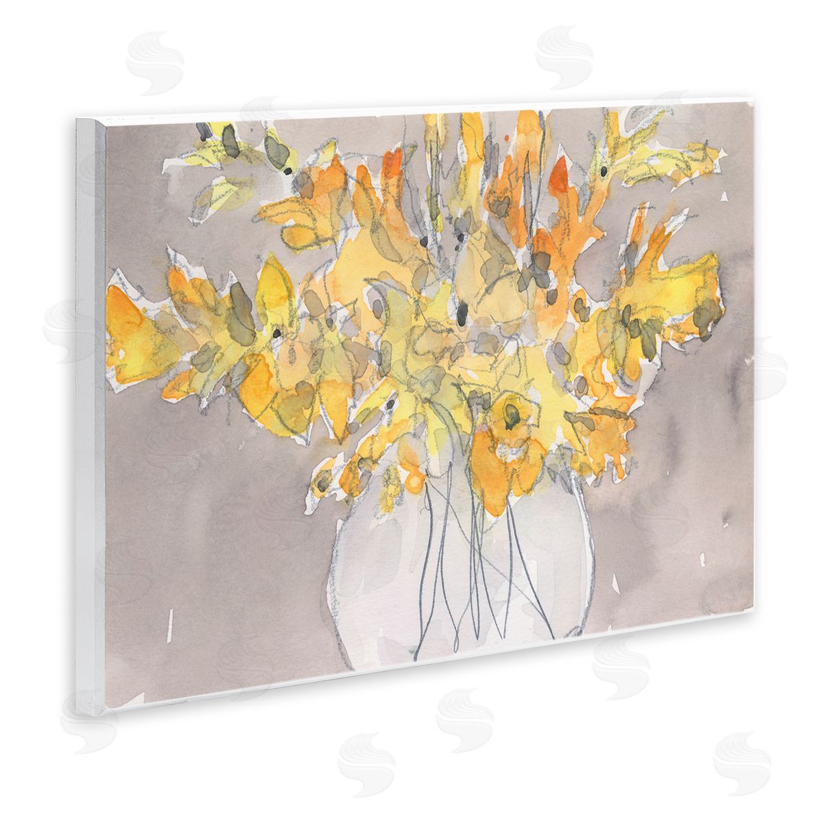 Samuel Dixon Modern Yellow Petals Blossoms Floral Arrangement Vase Wall Plaque Art Print