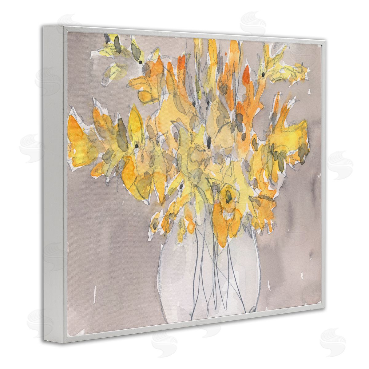 Samuel Dixon Modern Yellow Petals Blossoms Floral Arrangement Vase White Framed Giclee Wall Art Print