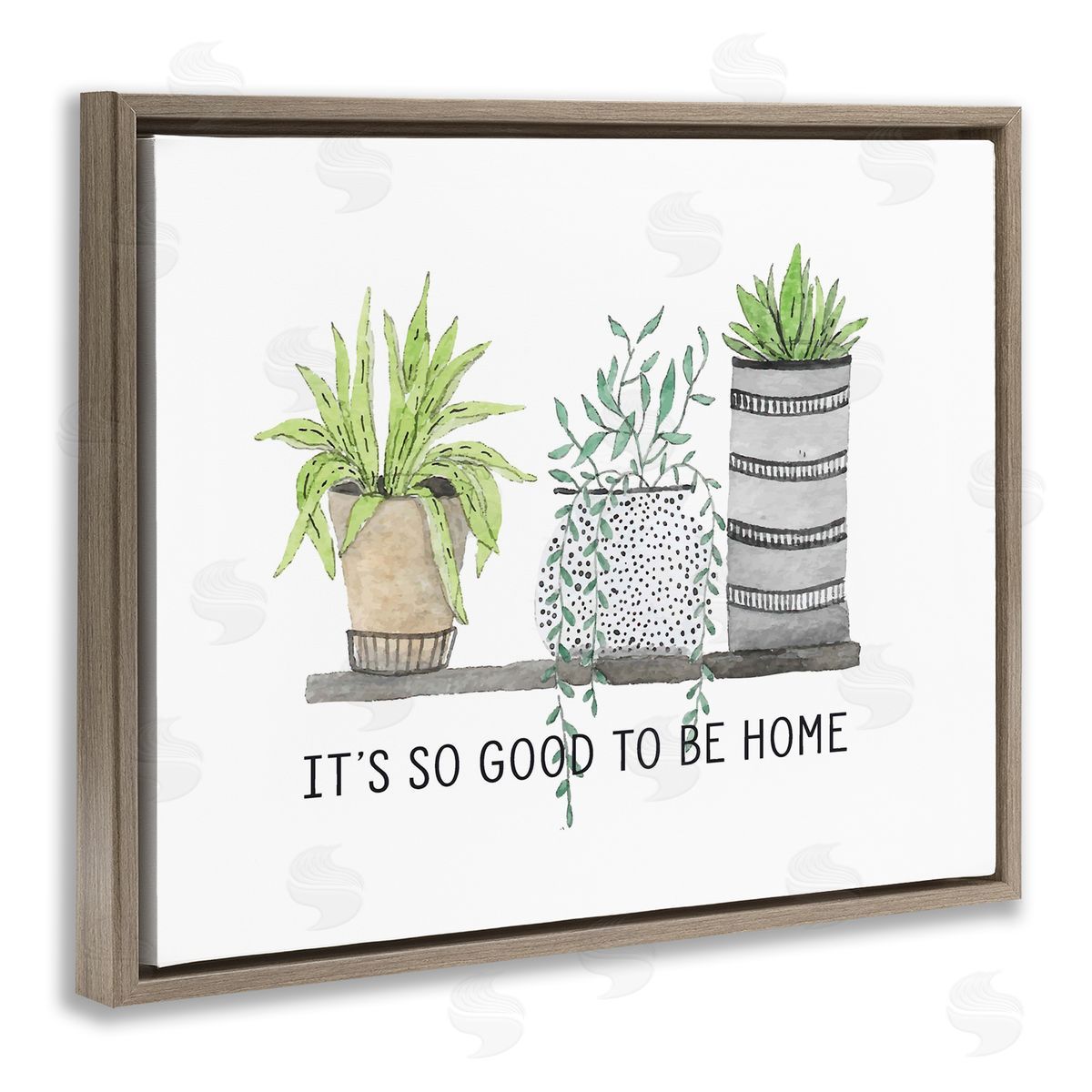 Lettered and Lined Good To Be Home House Plants  Planters Brown Floating Frame Canvas Wall Art Print