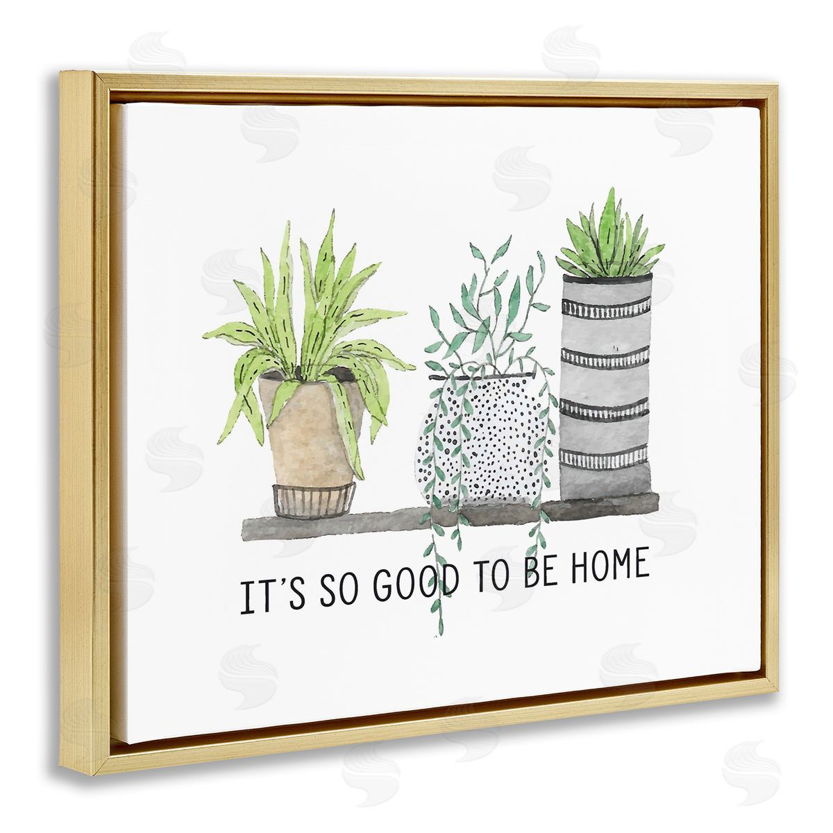 Lettered and Lined Good To Be Home House Plants  Planters Gold Floating Frame Canvas Wall Art Print