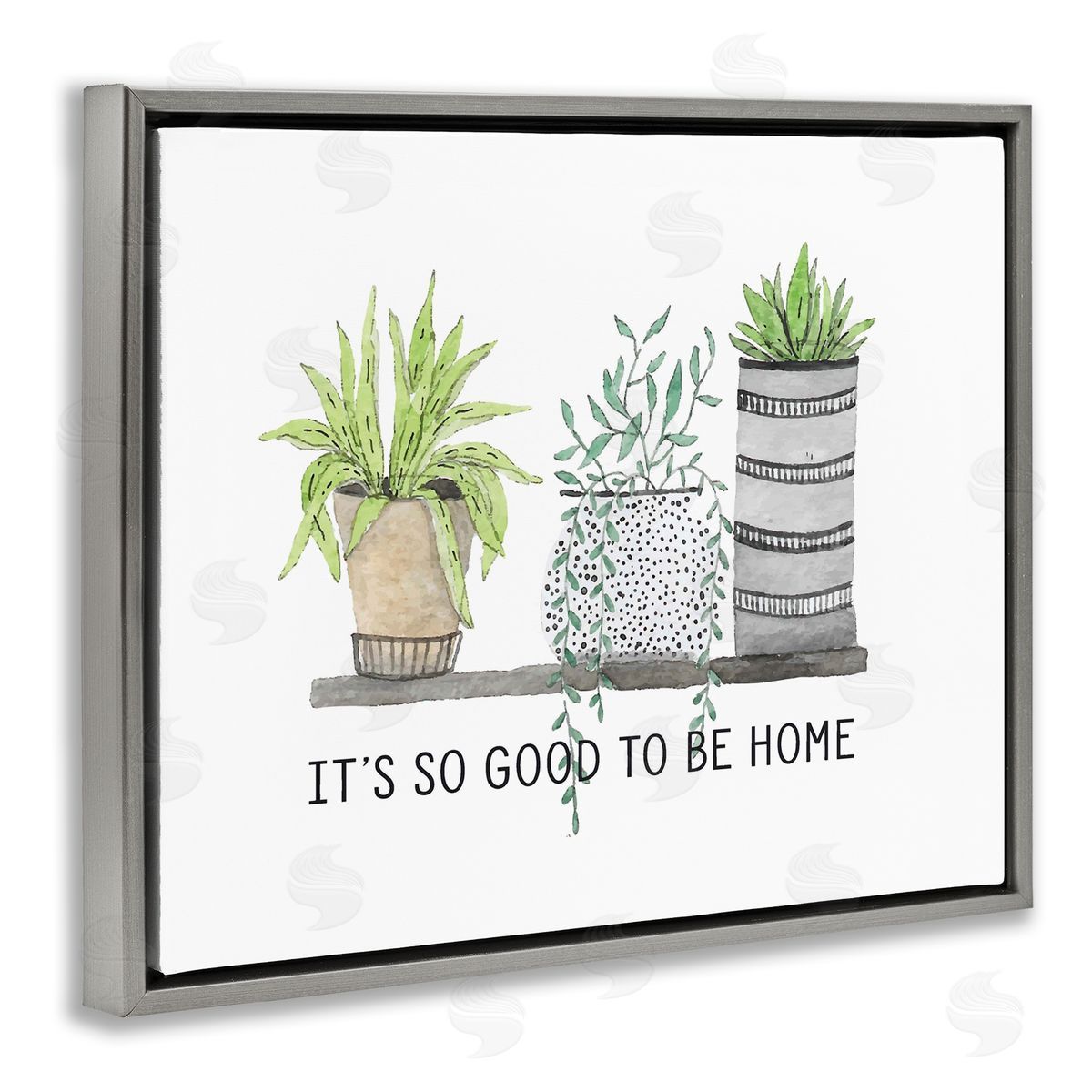 Lettered and Lined Good To Be Home House Plants  Planters Gray Floating Frame Canvas Wall Art Print