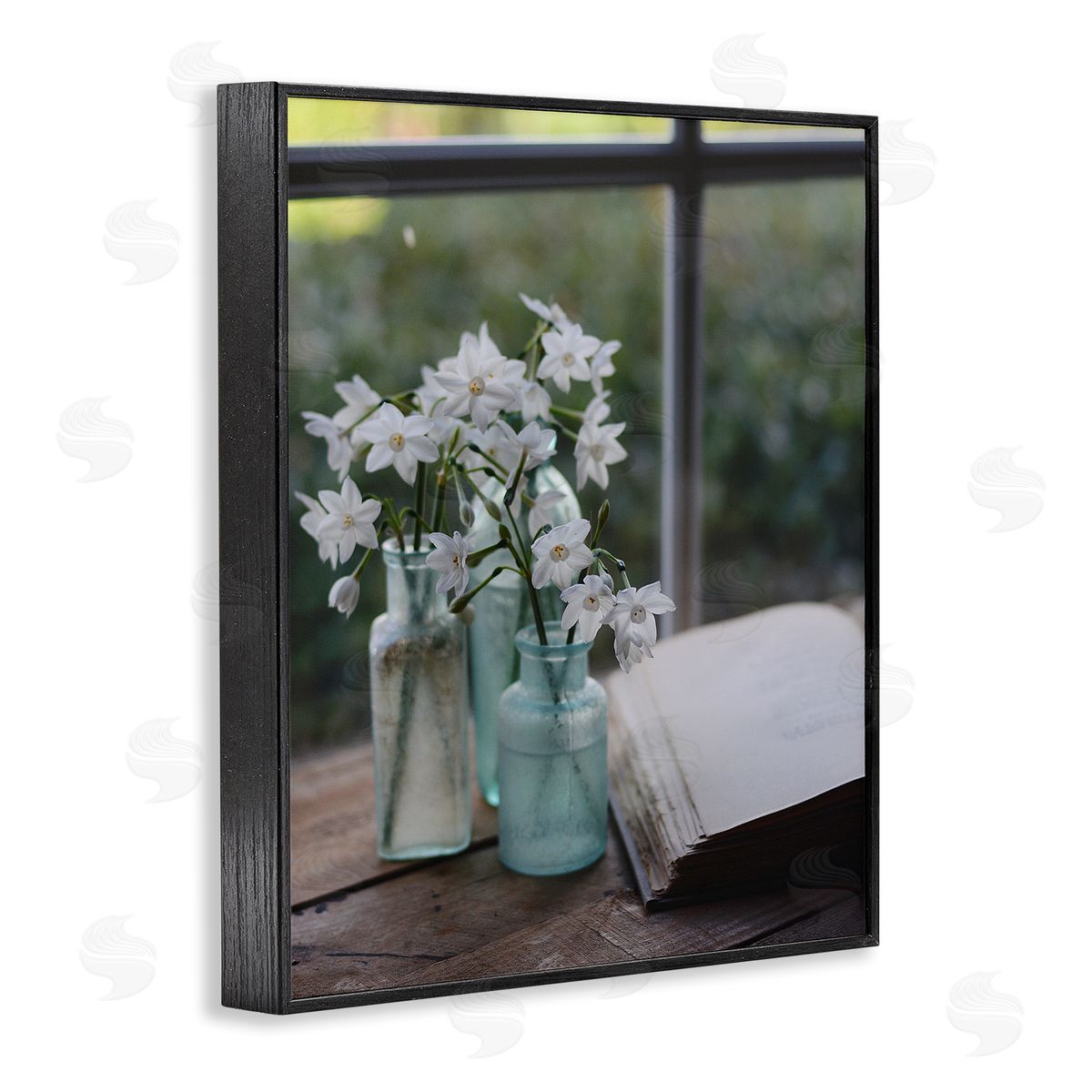 Claire Brocato Delicate White Flowers Cottage Window Book Pages Black Framed Giclee Wall Art Print