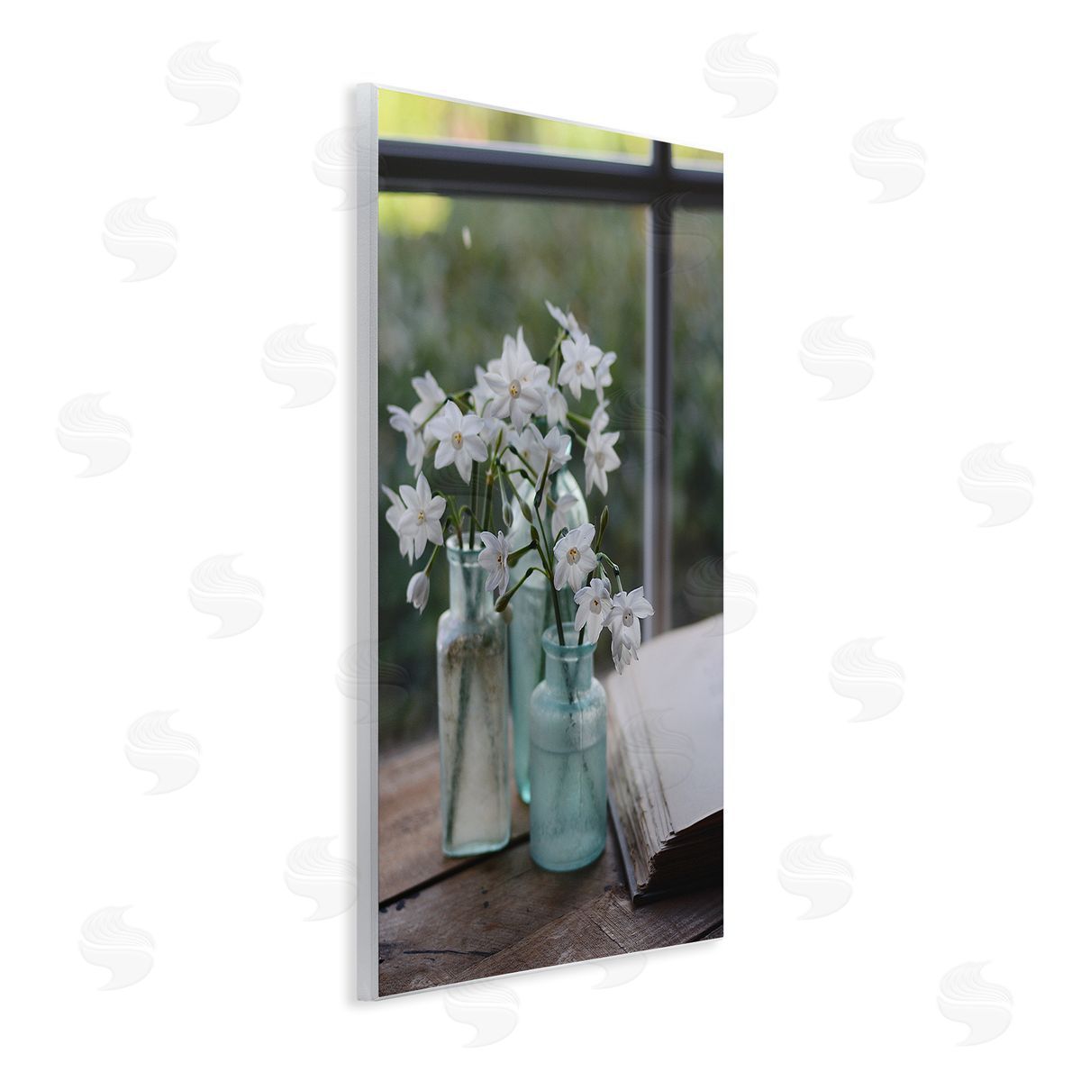 Claire Brocato Delicate White Flowers Cottage Window Book Pages Wall Plaque Art Print