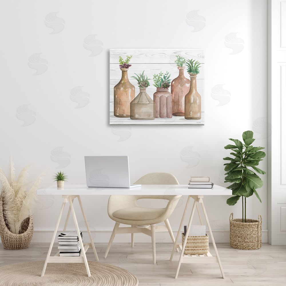 Cindy Jacobs Succulents Herbs Rustic Cottage Jars Leaves Arrangement  Canvas Wall Art Print in Room
