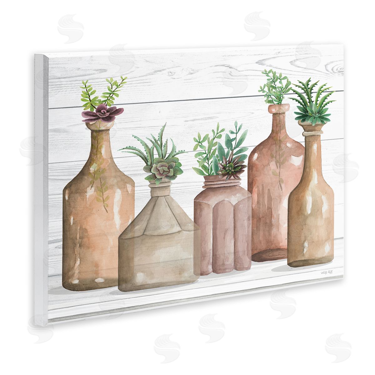 Cindy Jacobs Succulents Herbs Rustic Cottage Jars Leaves Arrangement  Wall Plaque Art Print
