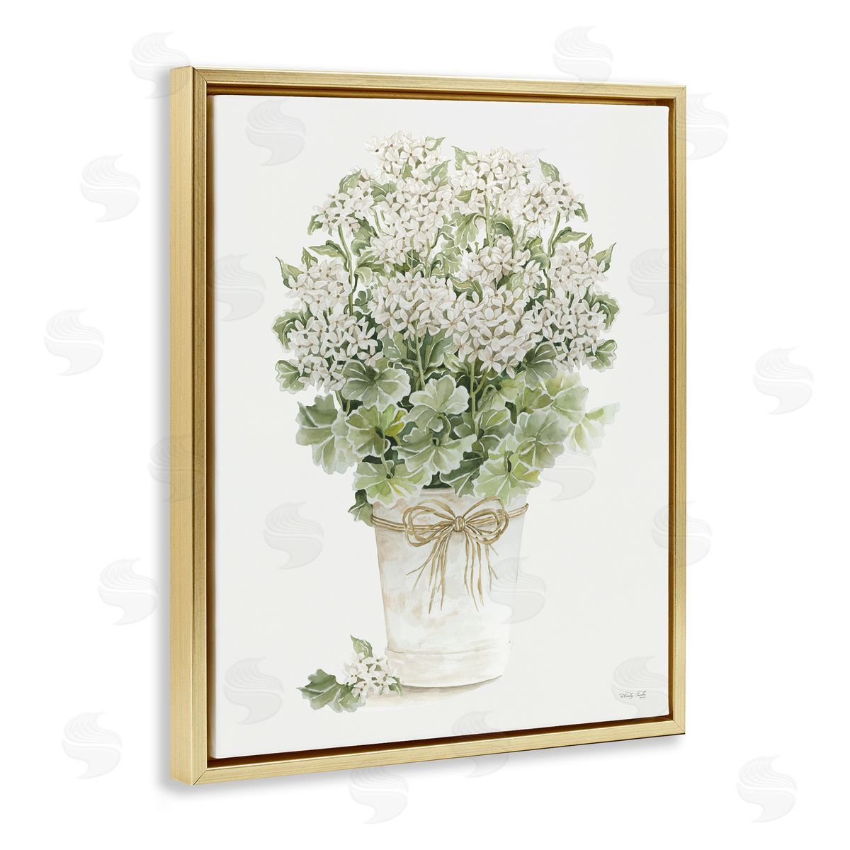 Cindy Jacobs Round Flower Bouquet Small White Dainty Petals Gold Floating Frame Canvas Wall Art Print