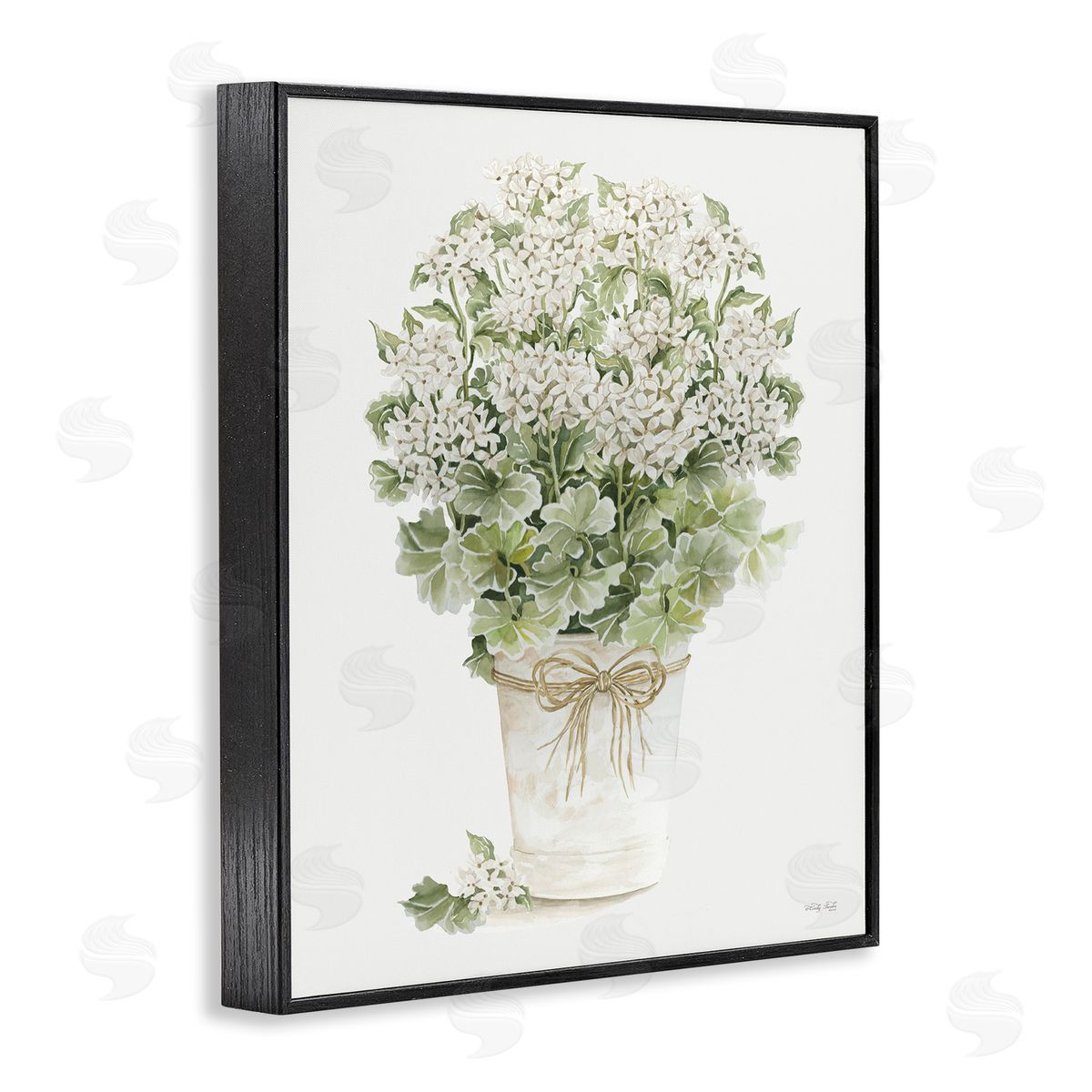 Cindy Jacobs Round Flower Bouquet Small White Dainty Petals Black Framed Giclee Wall Art Print