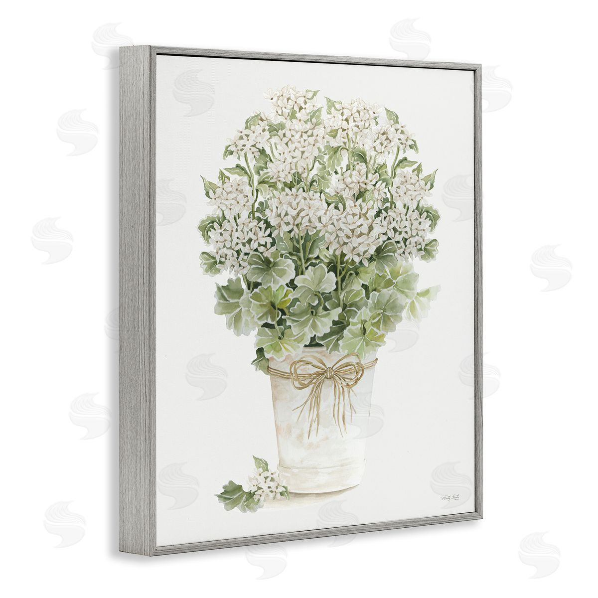 Cindy Jacobs Round Flower Bouquet Small White Dainty Petals Gray Framed Giclee Wall Art Print