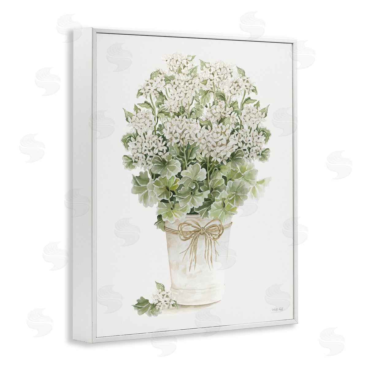 Cindy Jacobs Round Flower Bouquet Small White Dainty Petals White Framed Giclee Wall Art Print