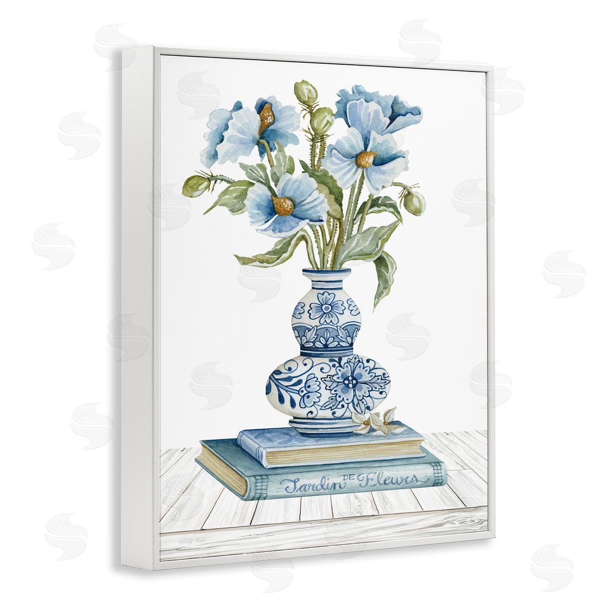 Cindy Jacobs Blue Flower Arrangement Ornate Pottery Still Life White Framed Giclee Wall Art Print