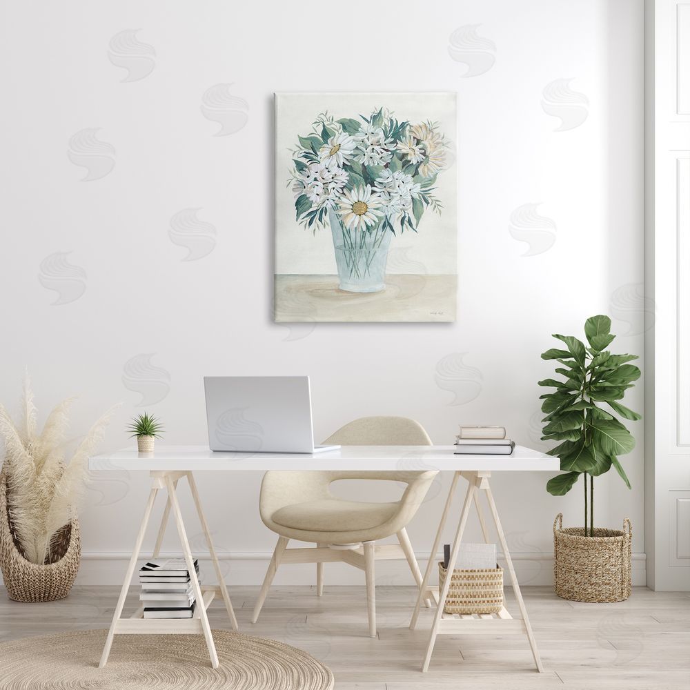 Cindy Jacobs Wildflower Daisies Floral Bouquet Arrangement Glass Vase  Canvas Wall Art Print in Room