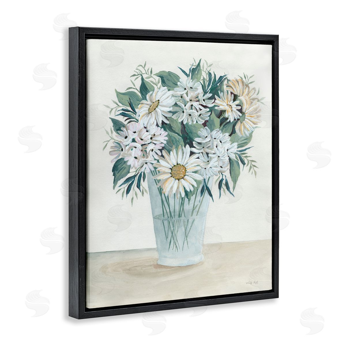 Cindy Jacobs Wildflower Daisies Floral Bouquet Arrangement Glass Vase  Black Floating Frame Canvas Wall Art Print