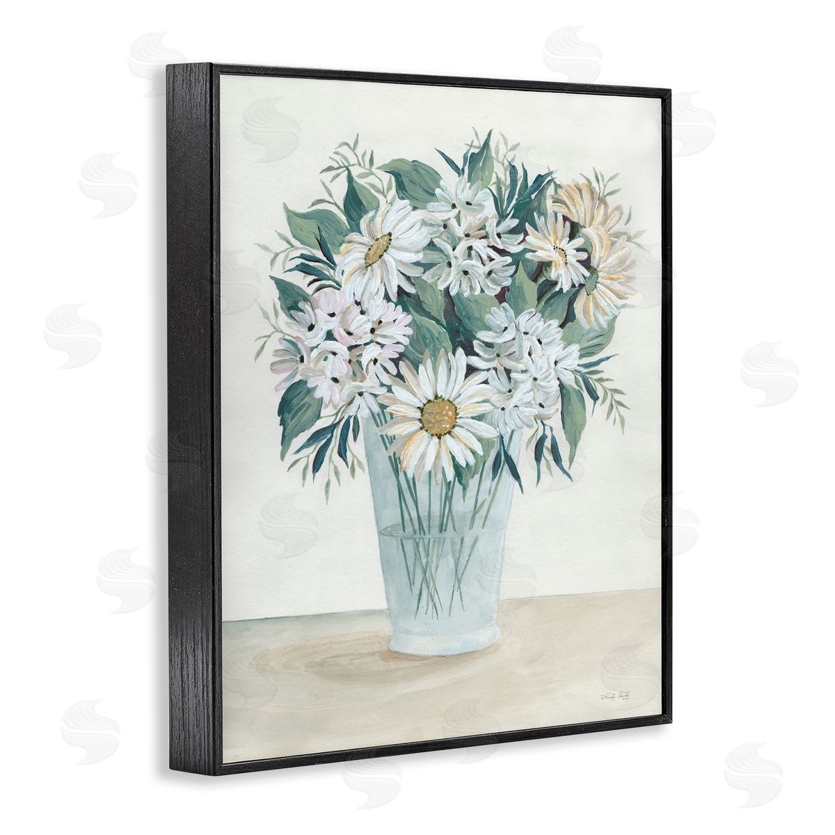 Cindy Jacobs Wildflower Daisies Floral Bouquet Arrangement Glass Vase  Black Framed Giclee Wall Art Print
