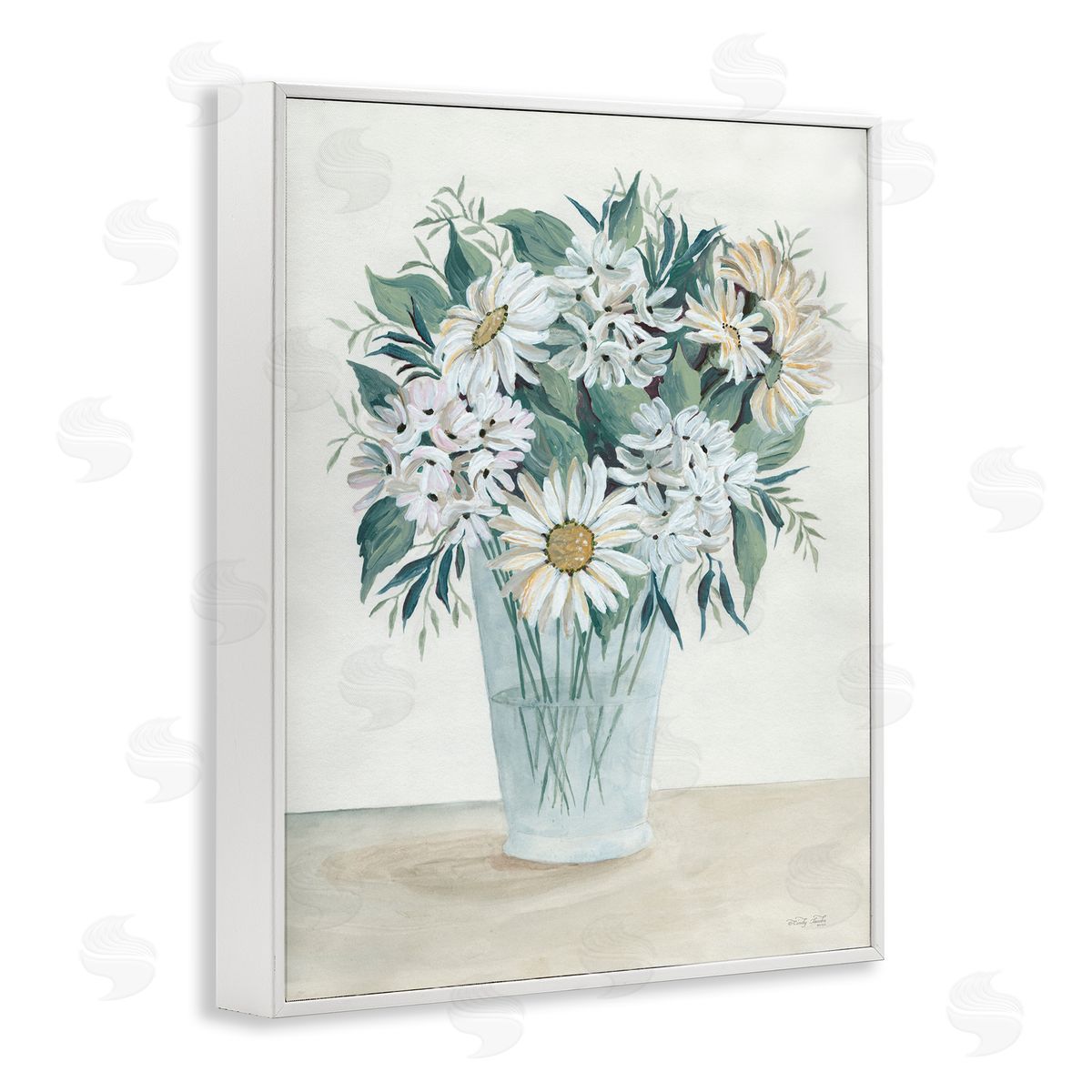 Cindy Jacobs Wildflower Daisies Floral Bouquet Arrangement Glass Vase  White Framed Giclee Wall Art Print