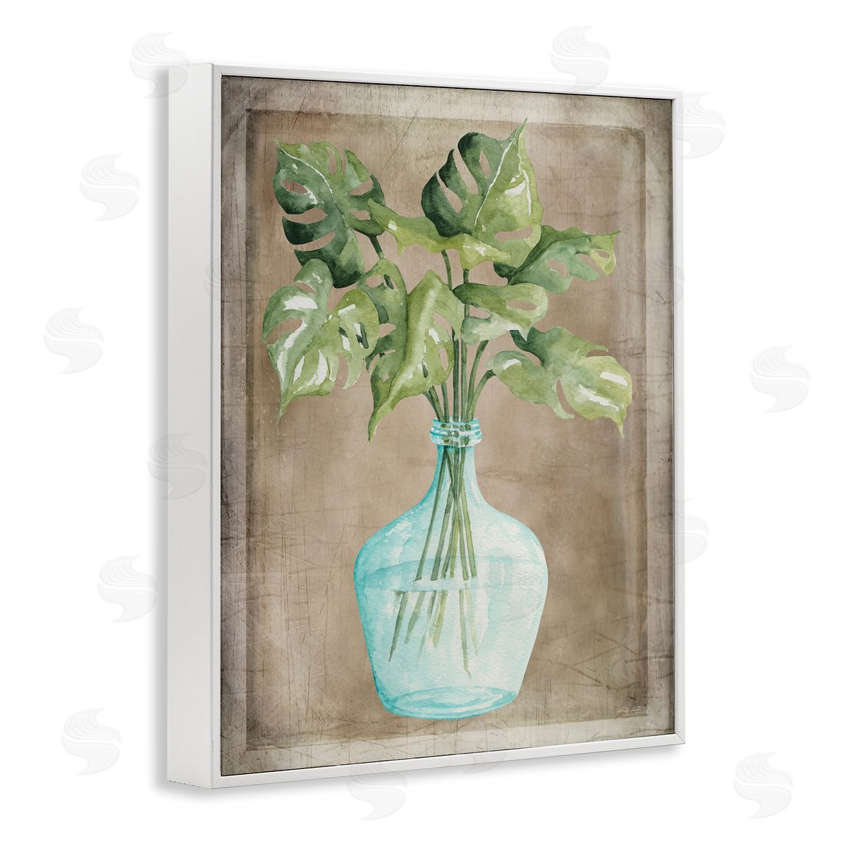 Cindy Jacobs Monstera Leaves Glass Vase Potted House Plant White Framed Giclee Wall Art Print