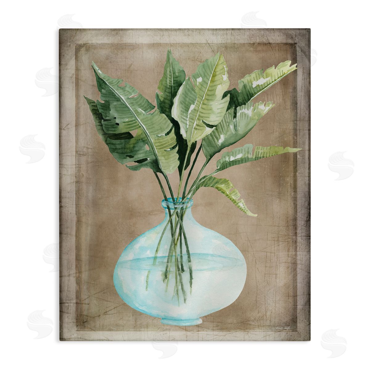 Cindy Jacobs Green Plant Leaves Glass Vase Rustic  Stretched Canvas Wall Art Print