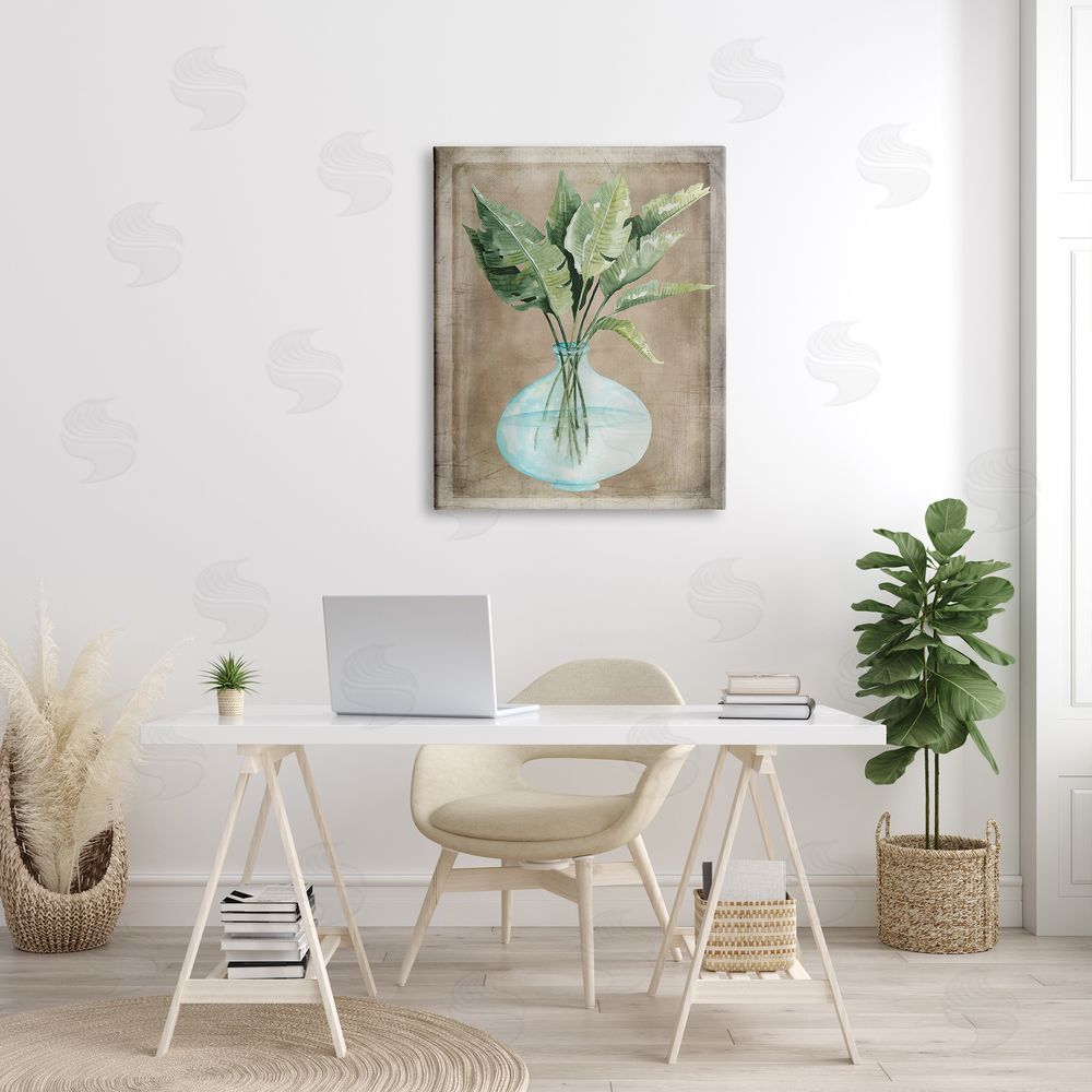 Cindy Jacobs Green Plant Leaves Glass Vase Rustic  Canvas Wall Art Print in Room