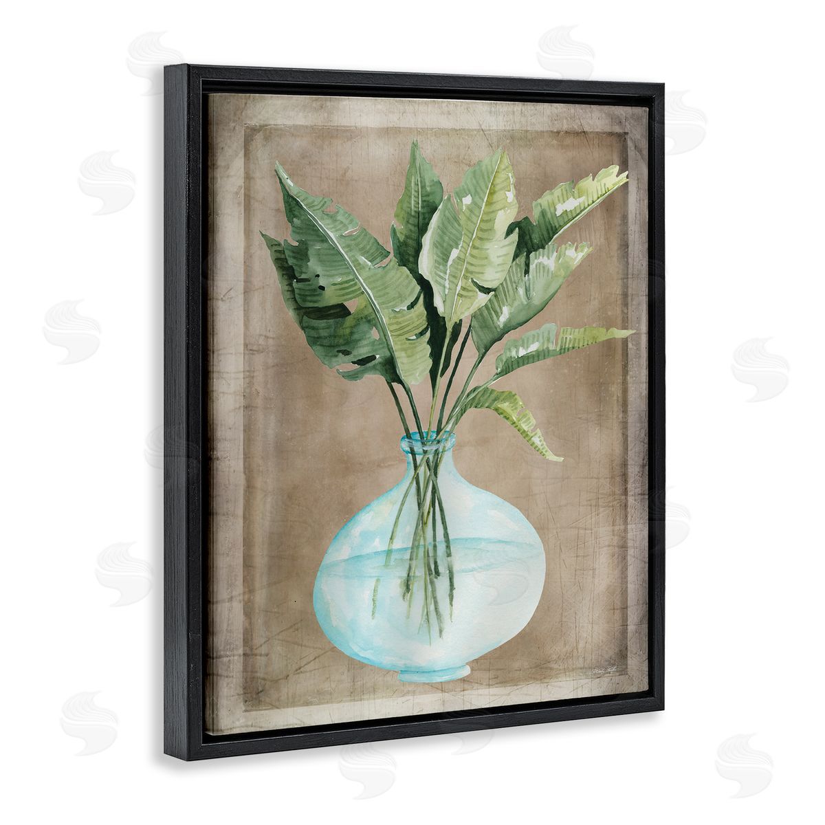 Cindy Jacobs Green Plant Leaves Glass Vase Rustic  Black Floating Frame Canvas Wall Art Print
