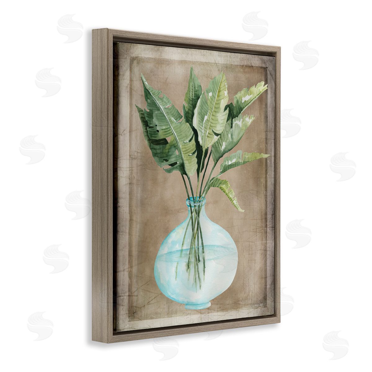 Cindy Jacobs Green Plant Leaves Glass Vase Rustic  Brown Floating Frame Canvas Wall Art Print