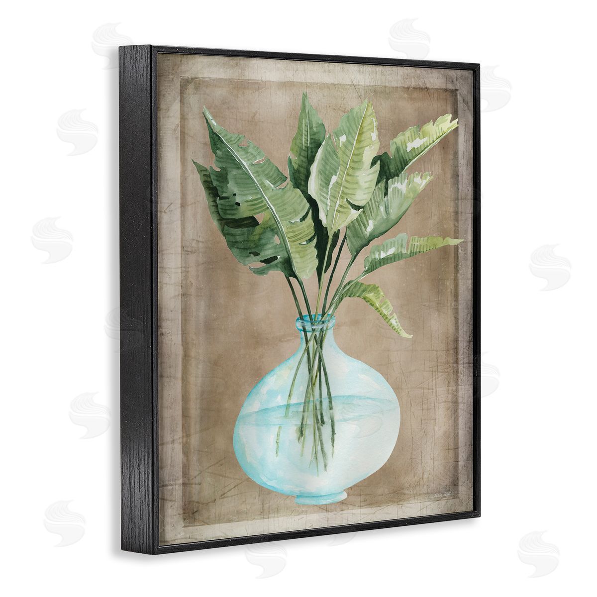 Cindy Jacobs Green Plant Leaves Glass Vase Rustic  Black Framed Giclee Wall Art Print