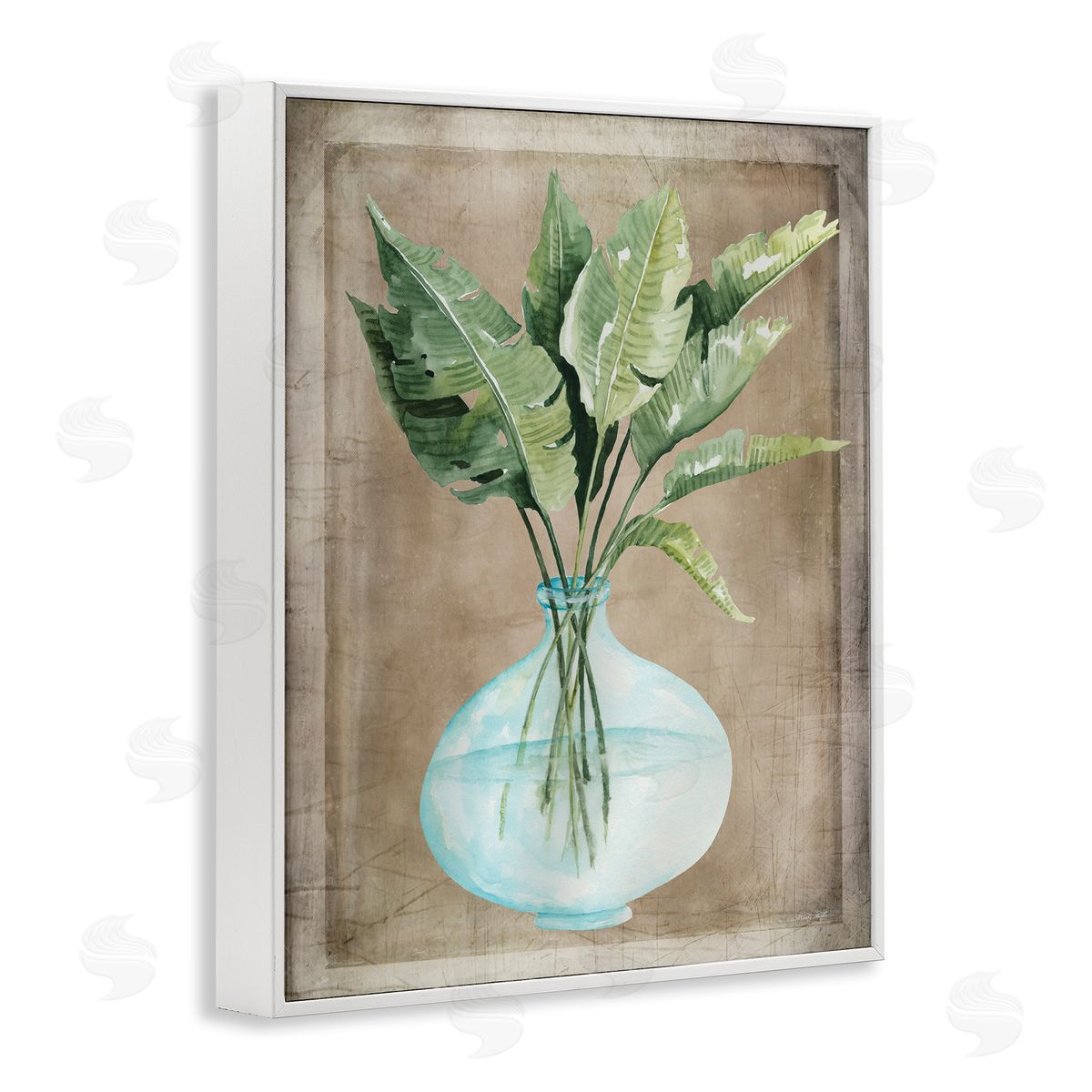 Cindy Jacobs Green Plant Leaves Glass Vase Rustic  White Framed Giclee Wall Art Print