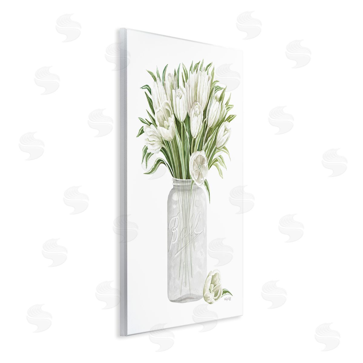 Cindy Jacobs White Tulips Rustic Country Jar Falling Blooms Wall Plaque Art Print