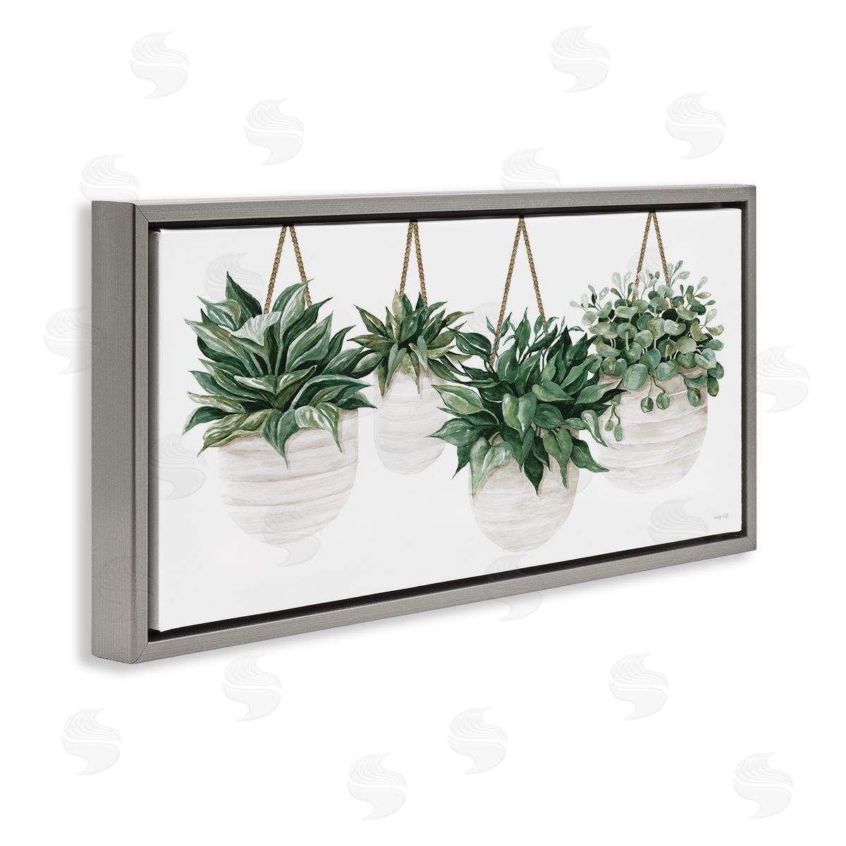Hanging Planters House Plants Grey Floating Frame Canvas Wall Art, Home Decor by Cindy Jacobs