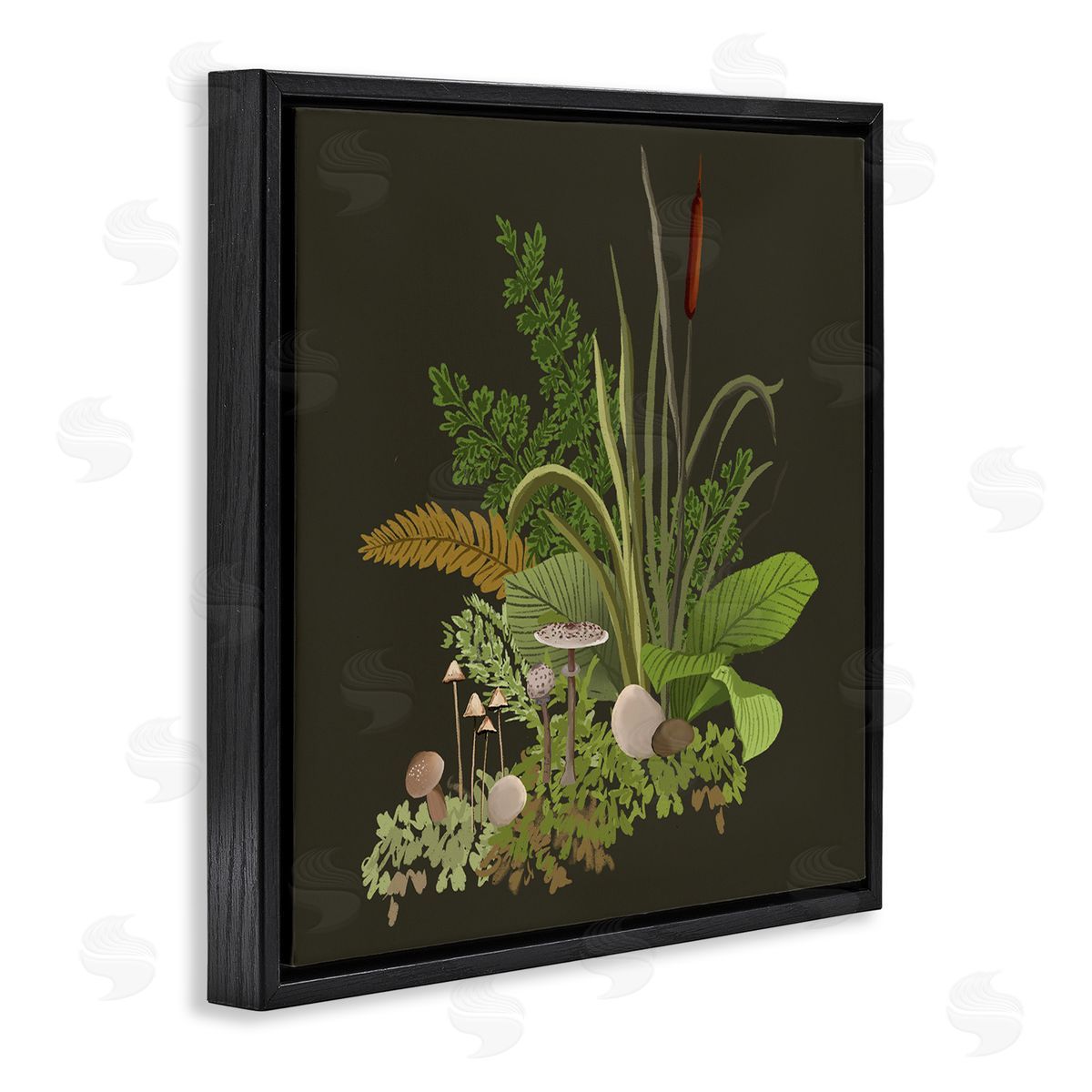 House of Rose Forest Botanicals Plants Ferns Mushrooms Sprouting Black Floating Frame Canvas Wall Art Print