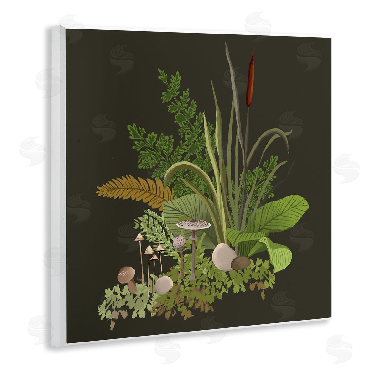 House of Rose Forest Botanicals Plants Ferns Mushrooms Sprouting Wooden Wall Plaque Art Print