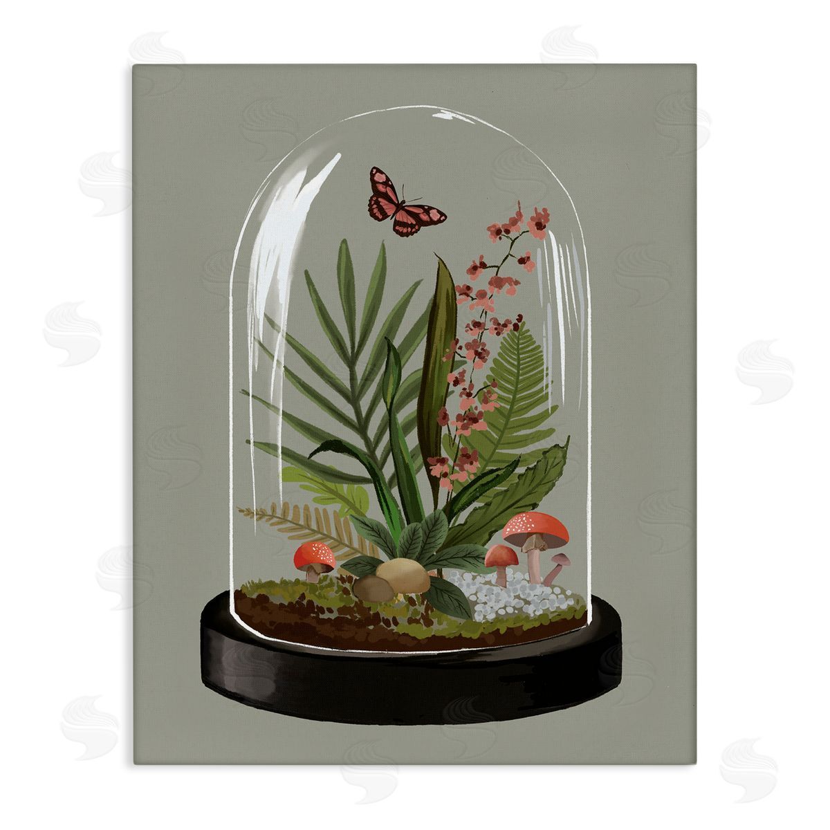 House of Rose Terrarium Dome Wildlife Nature Blooming Butterfly Botanicals Stretched Canvas Wall Art Print