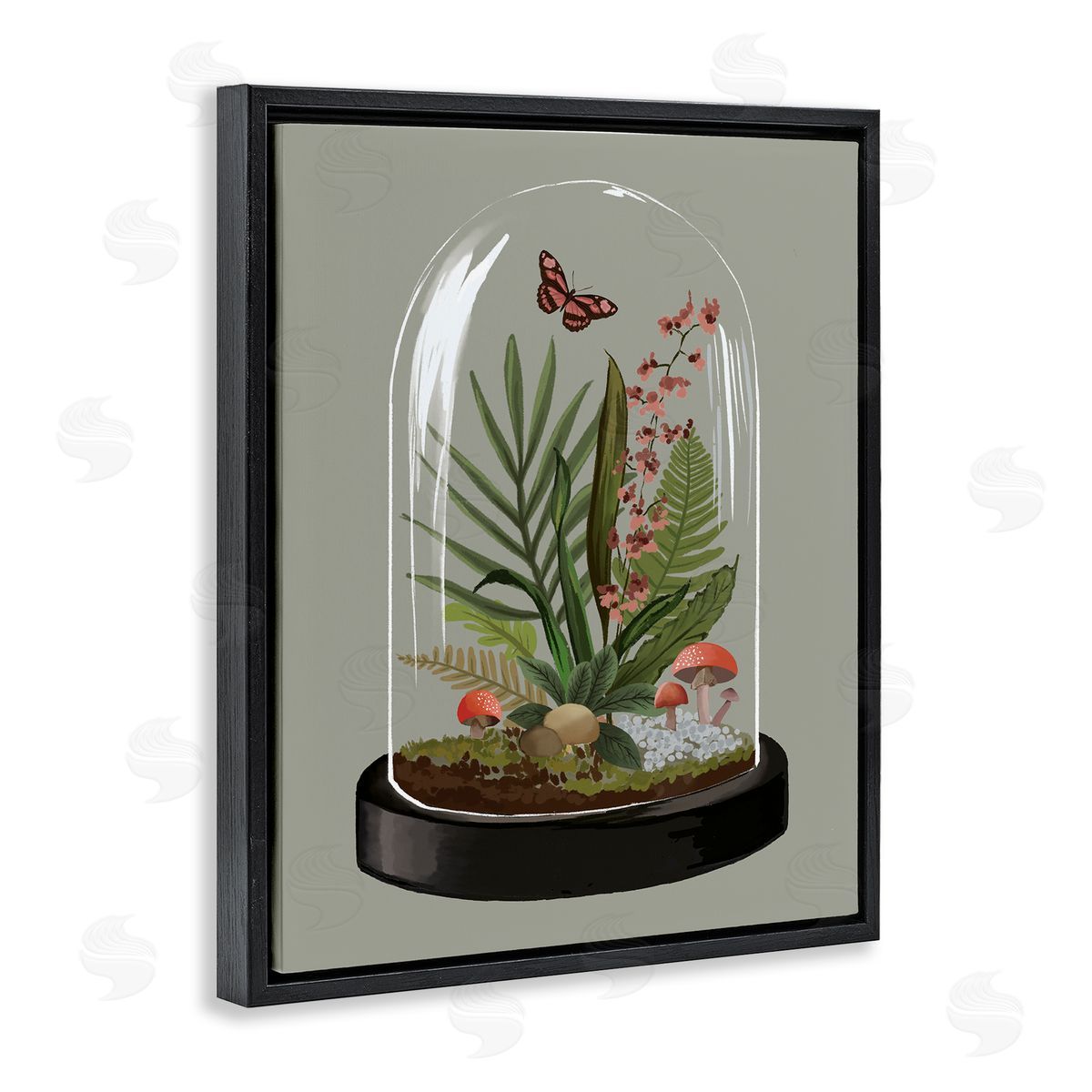 House of Rose Terrarium Dome Wildlife Nature Blooming Butterfly Botanicals Black Floating Frame Canvas Wall Art Print