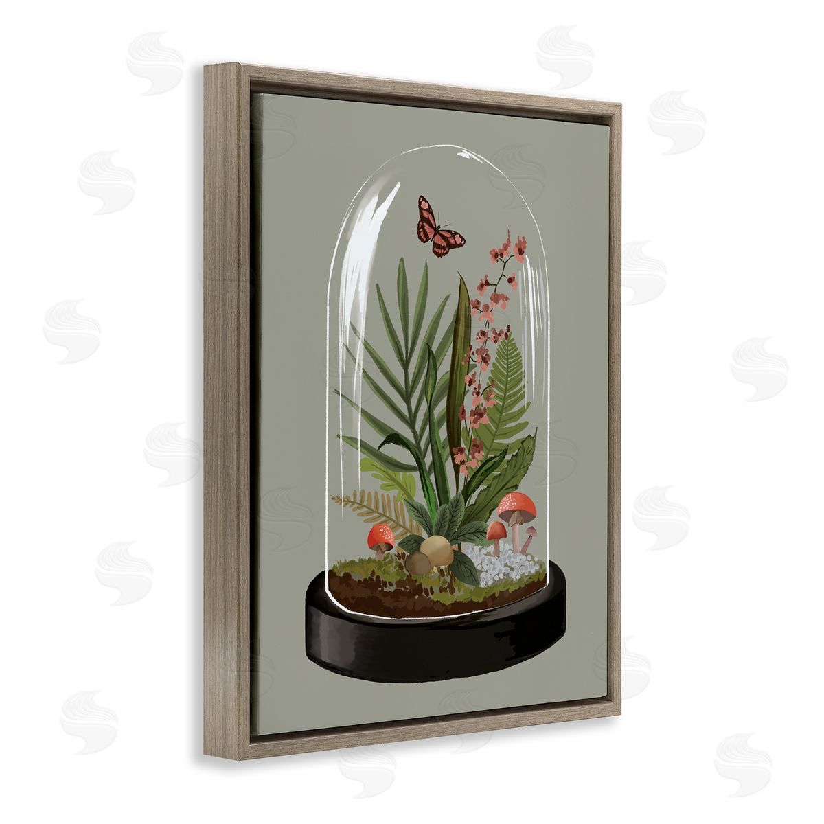 House of Rose Terrarium Dome Wildlife Nature Blooming Butterfly Botanicals Brown Floating Frame Canvas Wall Art Print