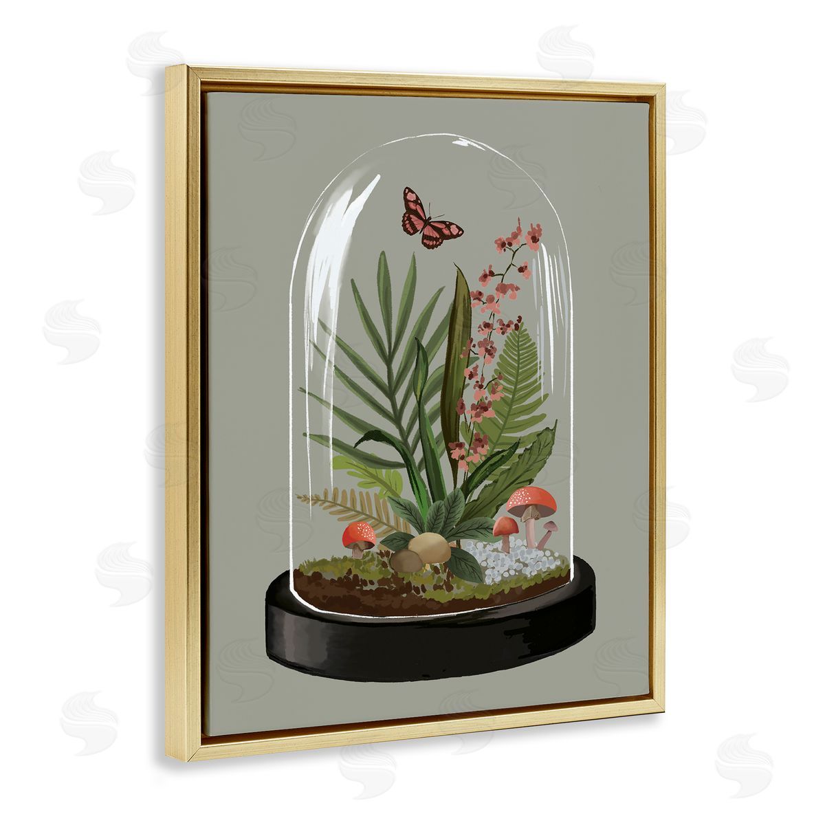 House of Rose Terrarium Dome Wildlife Nature Blooming Butterfly Botanicals Gold Floating Frame Canvas Wall Art Print
