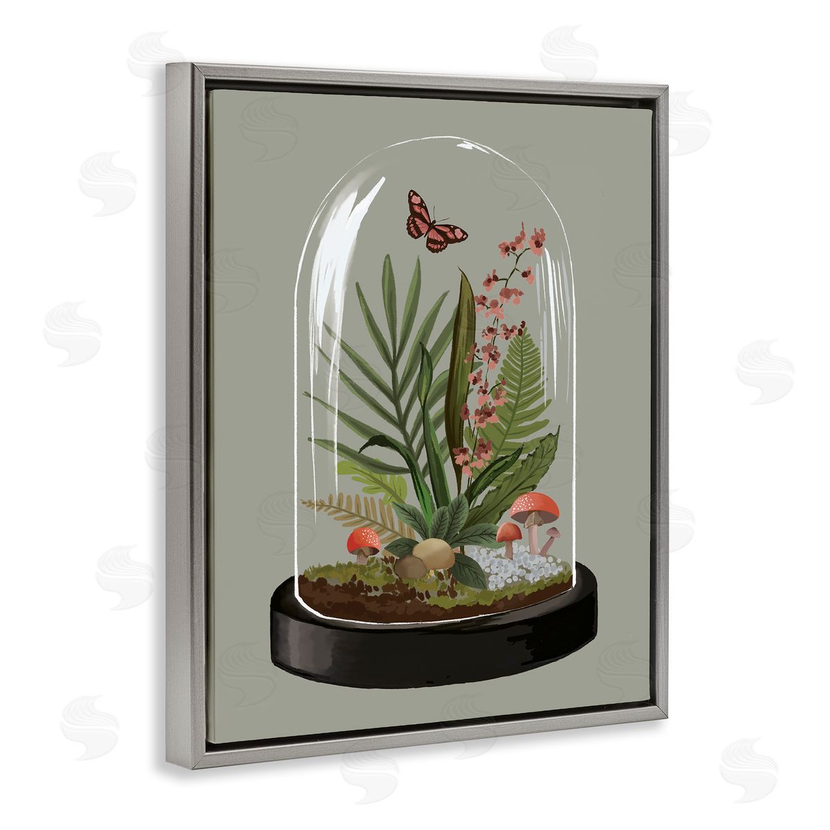 House of Rose Terrarium Dome Wildlife Nature Blooming Butterfly Botanicals Gray Floating Frame Canvas Wall Art Print