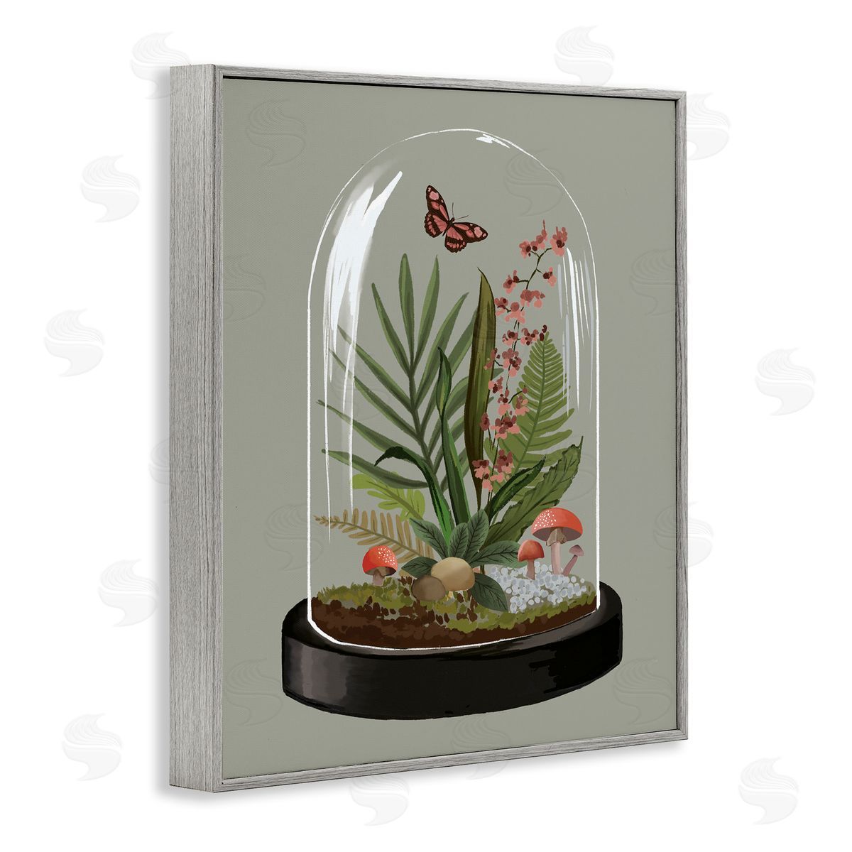 House of Rose Terrarium Dome Wildlife Nature Blooming Butterfly Botanicals Gray Framed Giclee Wall Art Print