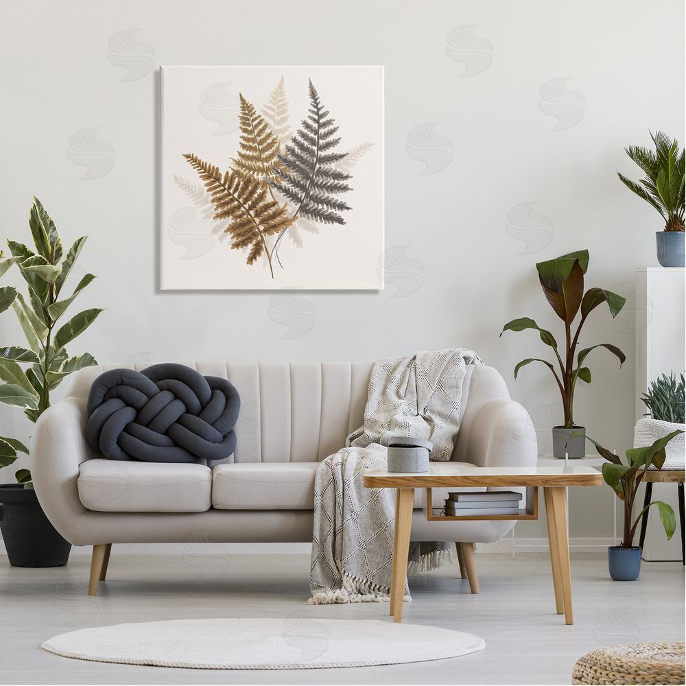 House of Rose Layered Ferns Botanical Leaves Neutral Boho Tones  Canvas Wall Art in Room