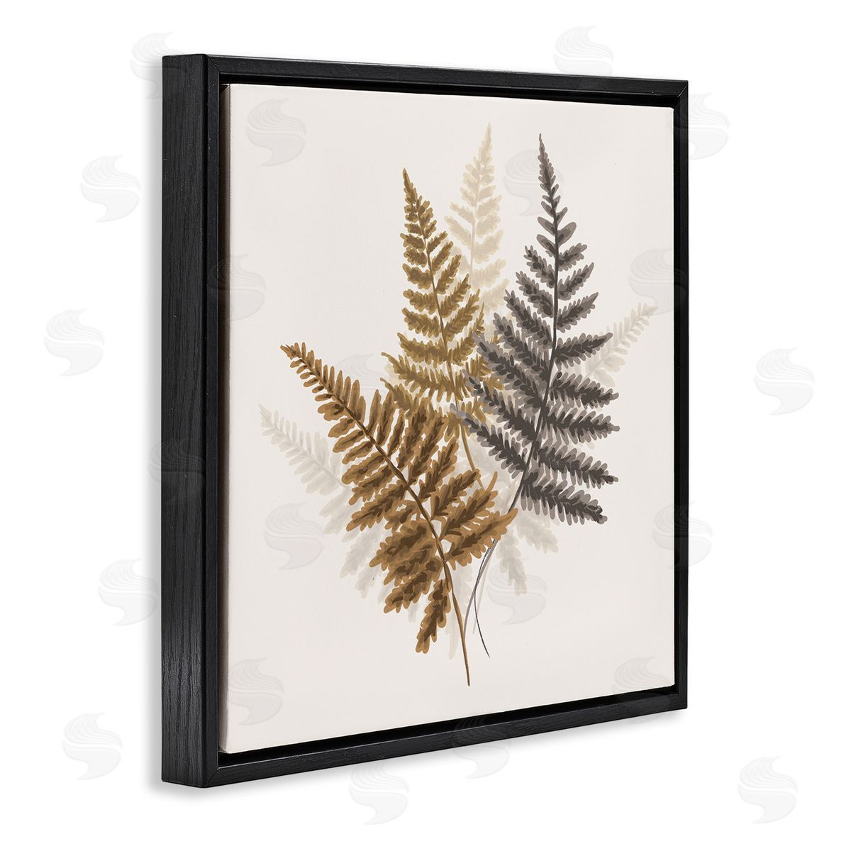 House of Rose Layered Ferns Botanical Leaves Neutral Boho Tones  Black Floating Frame Canvas Wall Art Print