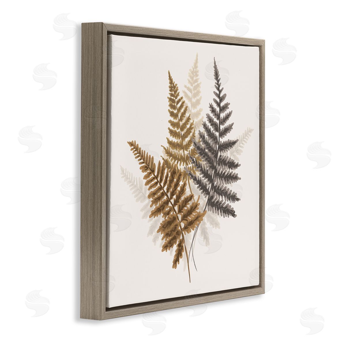 House of Rose Layered Ferns Botanical Leaves Neutral Boho Tones  Brown Floating Frame Canvas Wall Art Print