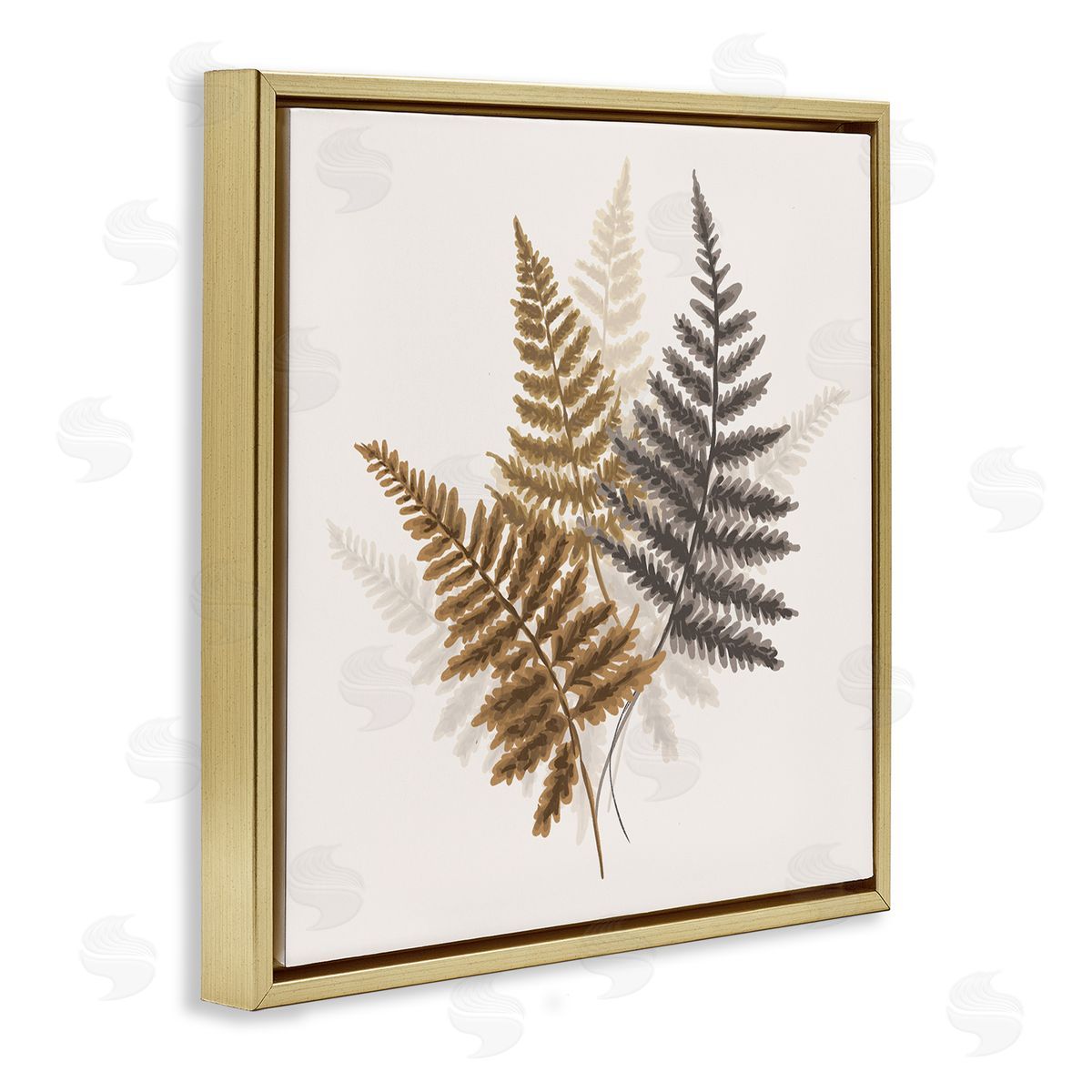 House of Rose Layered Ferns Botanical Leaves Neutral Boho Tones  Gold Floating Frame Canvas Wall Art Print