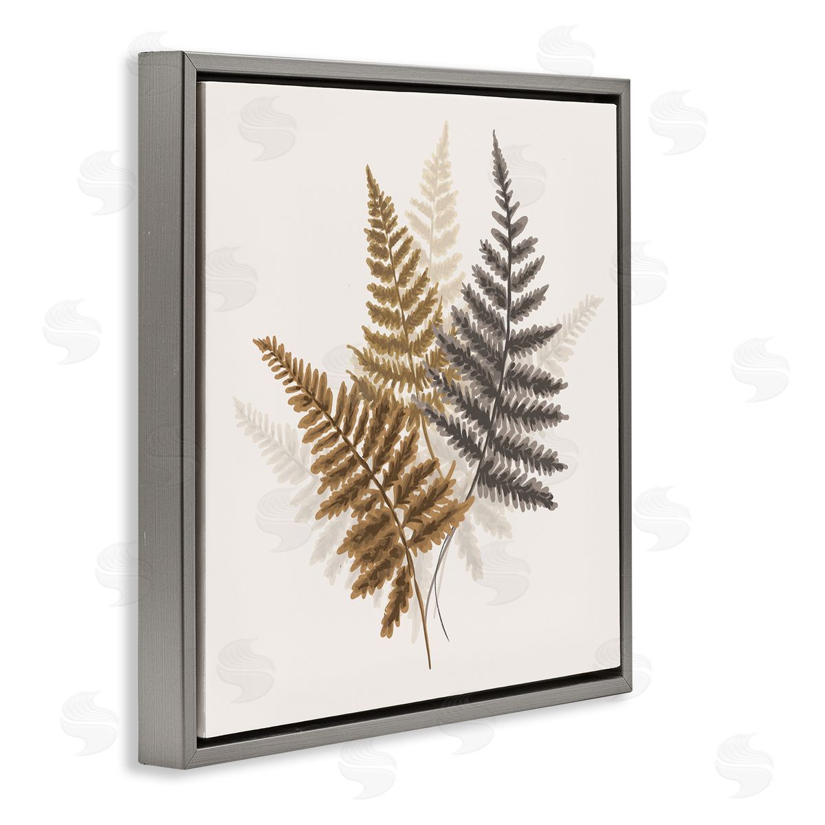 House of Rose Layered Ferns Botanical Leaves Neutral Boho Tones  Gray Floating Frame Canvas Wall Art Print