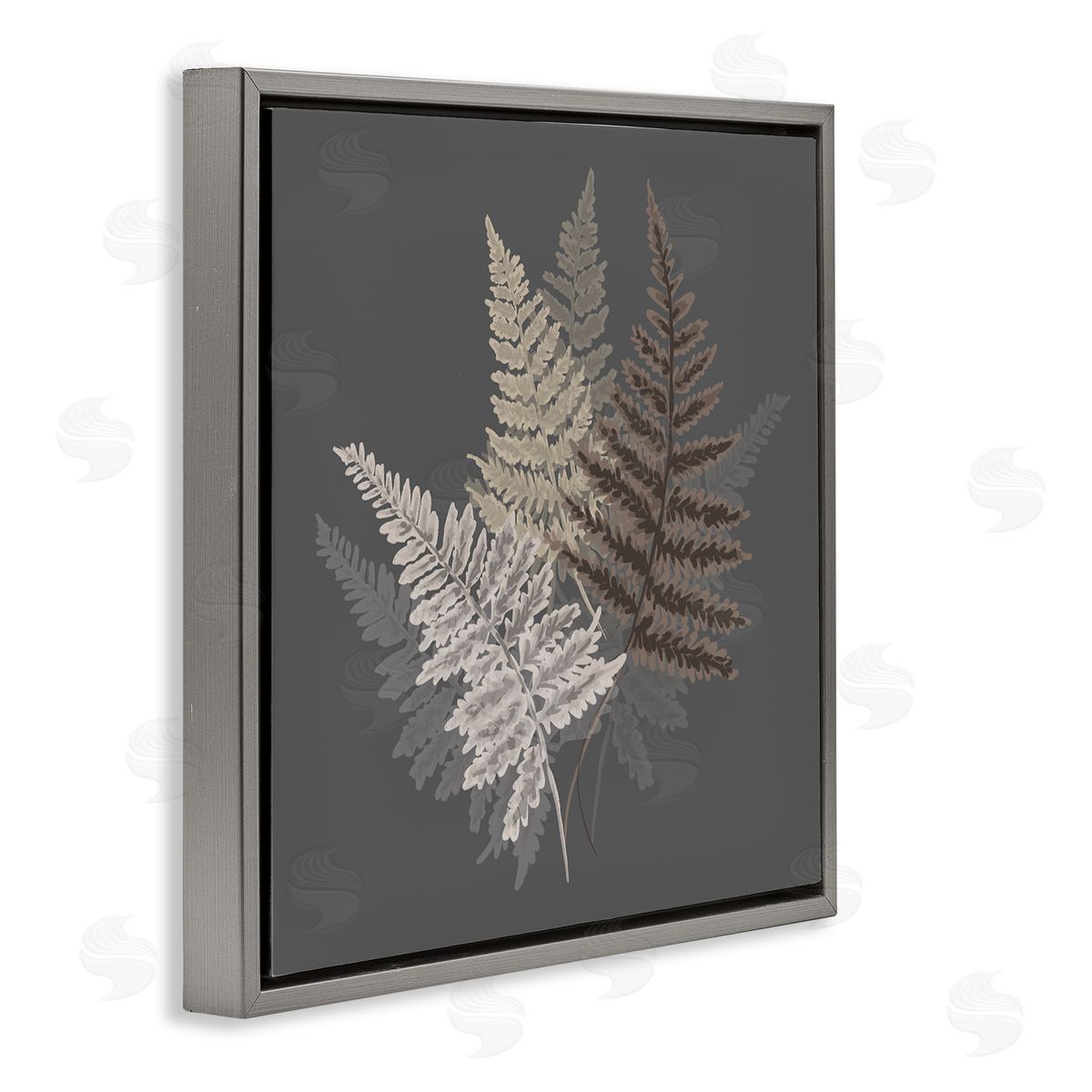 House of Rose Fern Sprigs Leaves Layered Nature Earthy Botanicals  Gray Floating Frame Canvas Wall Art Print