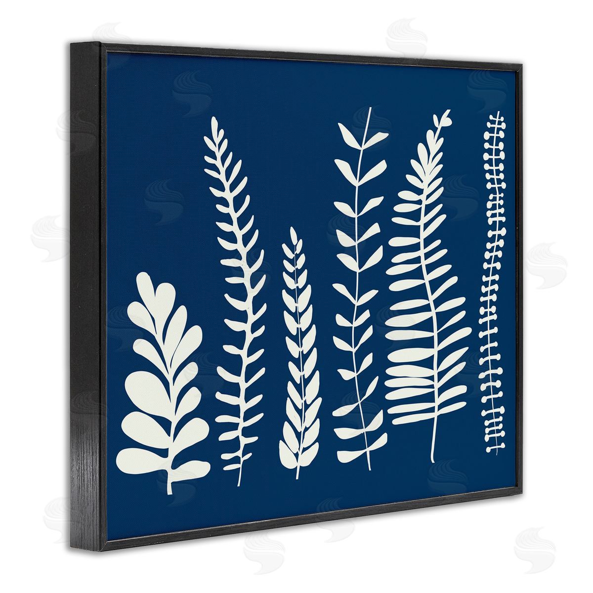 Deborah Velasquez Modern Fern Plant Leaves Blue Nature Silhouettes  Black Framed Giclee Wall Art Print