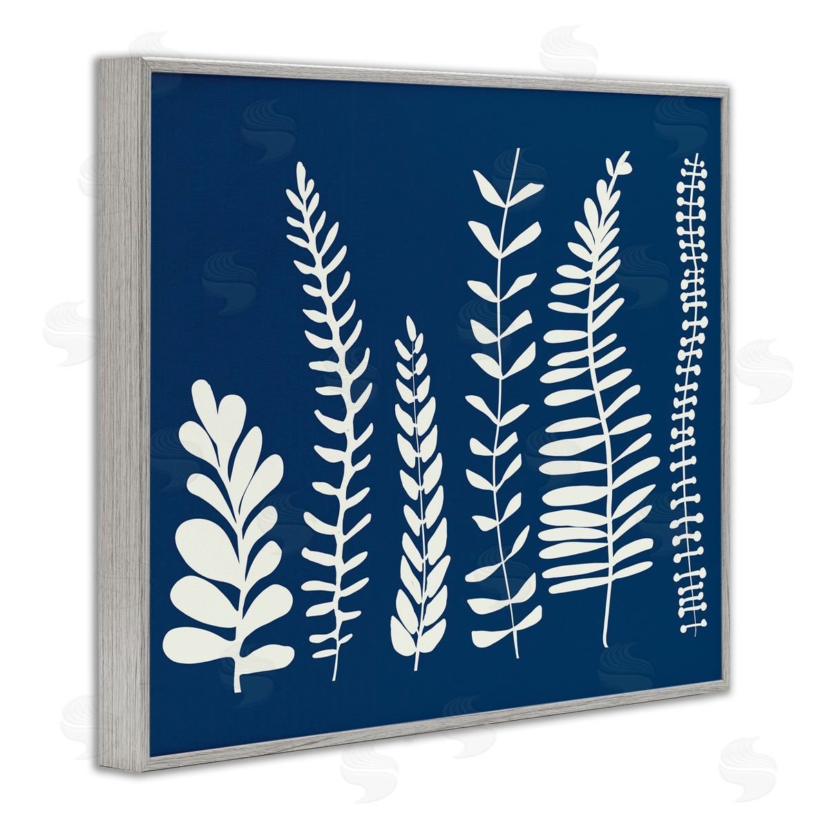 Deborah Velasquez Modern Fern Plant Leaves Blue Nature Silhouettes  Gray Framed Giclee Wall Art Print