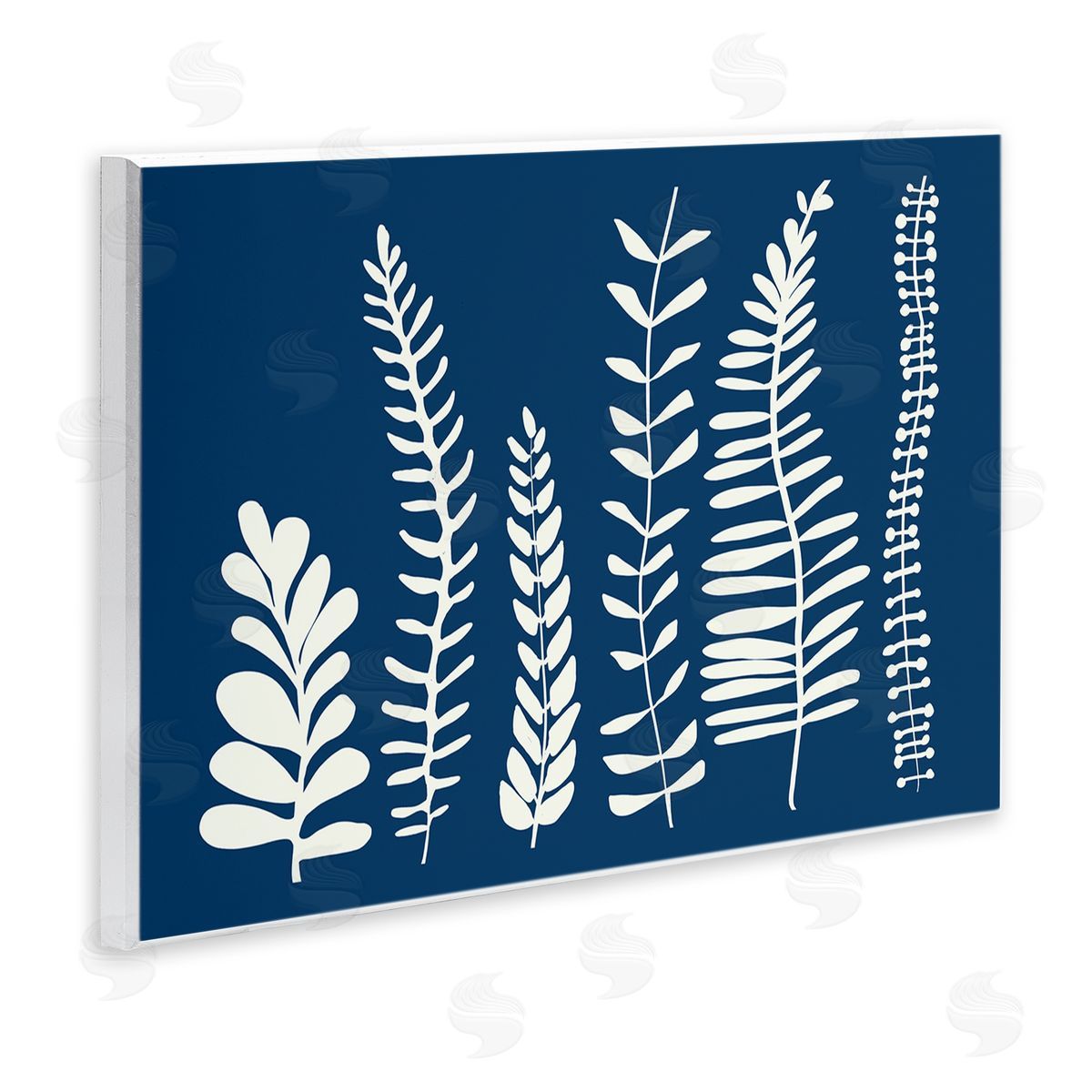 Deborah Velasquez Modern Fern Plant Leaves Blue Nature Silhouettes  Wall Plaque Art Print