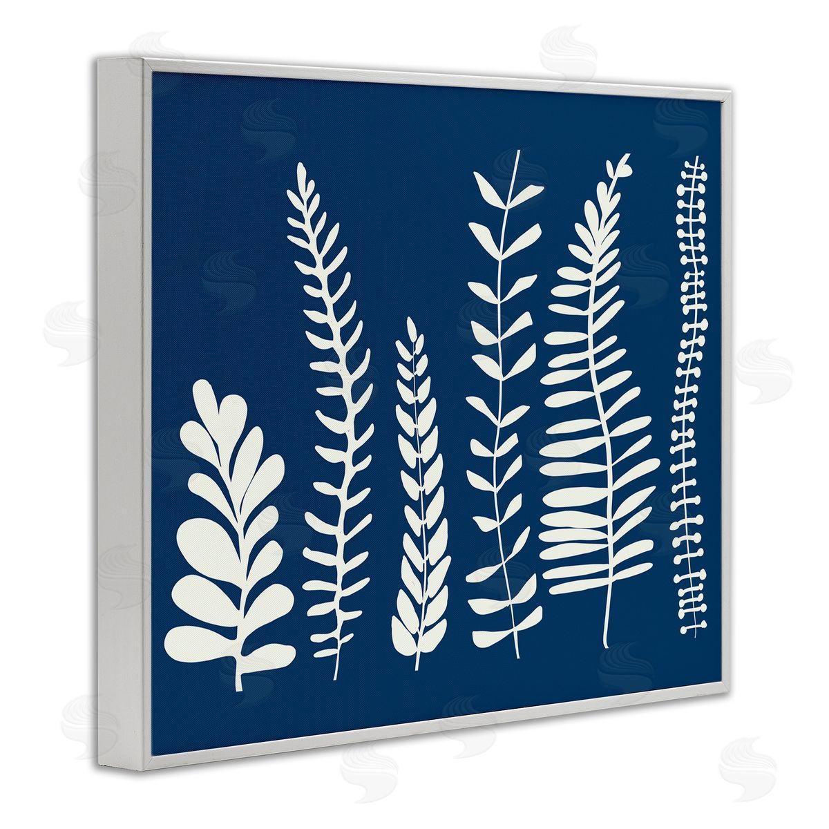 Deborah Velasquez Modern Fern Plant Leaves Blue Nature Silhouettes  White Framed Giclee Wall Art Print